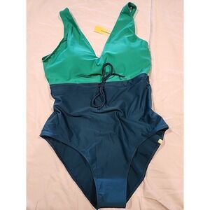 Summer Salt Swimsuit Size 16 Color Block Green Turquoise One Piece